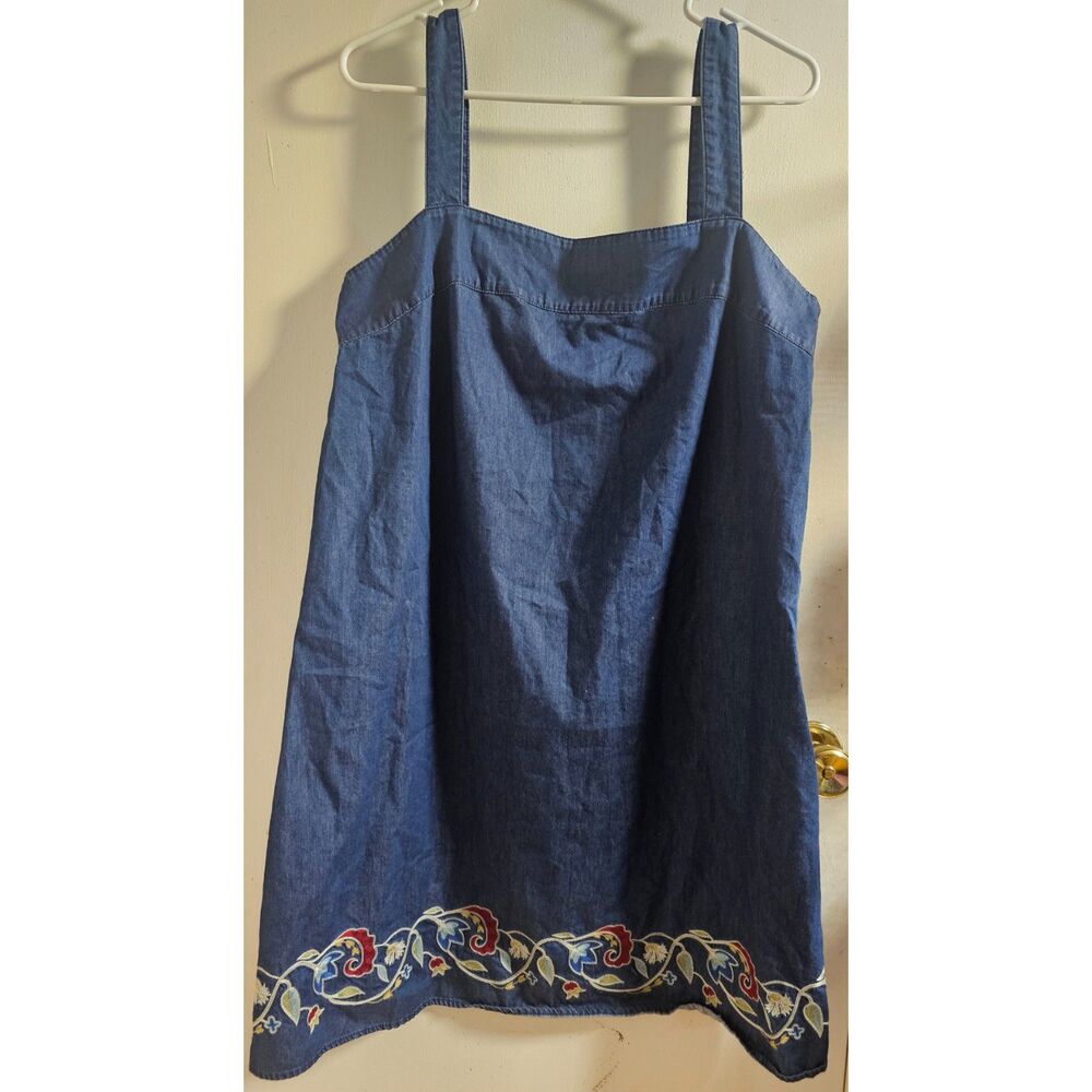 Sz. L Blue Denim Pendleton Overall Dress with Embroidered Hemline